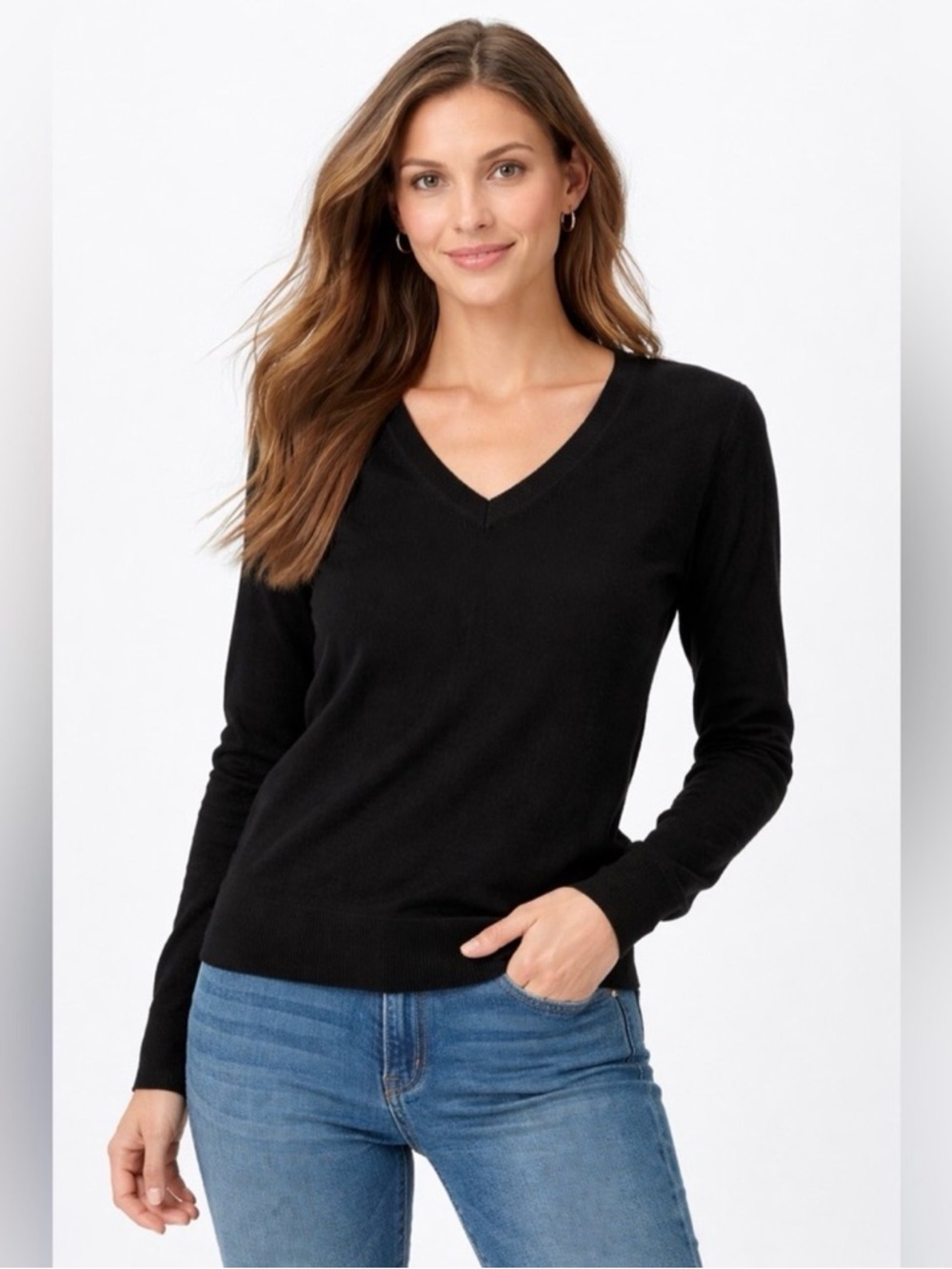 Banana Republic Black V-Neck Merino Sweater